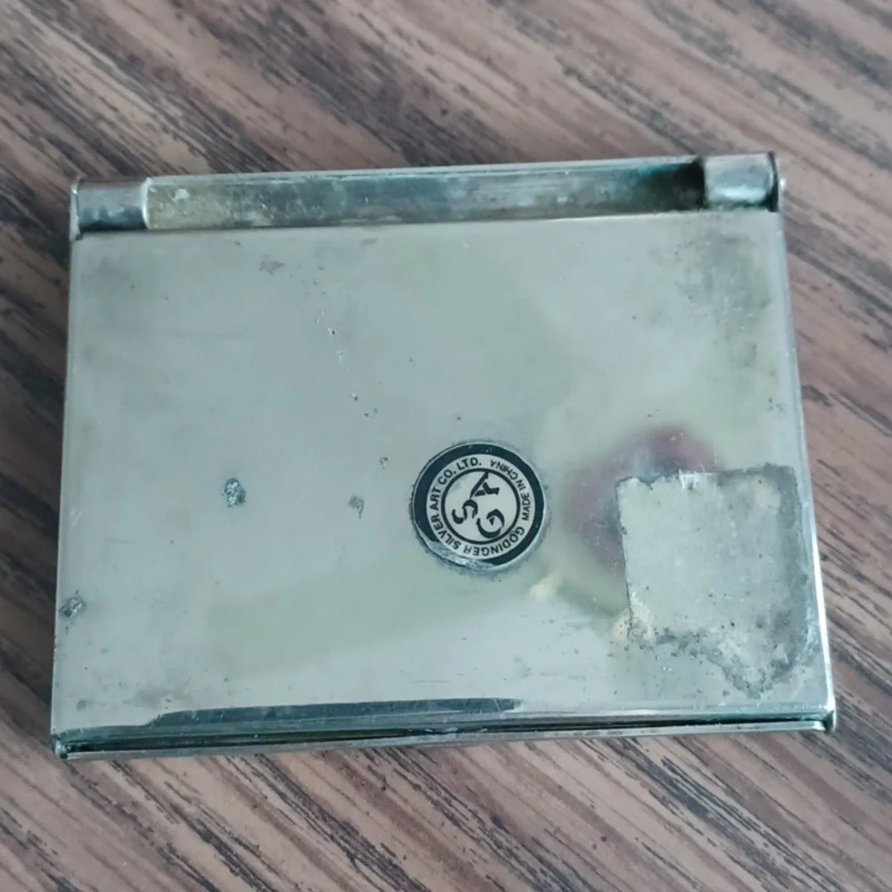 Vtg Goldinger Silver Art Co Silver plate compact, Business Card, photo case